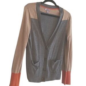 Cashmere cotton blend knit colorblock cardigan sweater